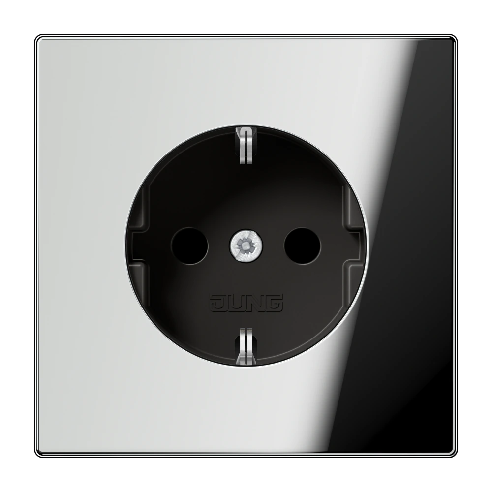 SCHUKO® socket with contact protection — JUNG LS 990, chrome, art. GCR1521KI