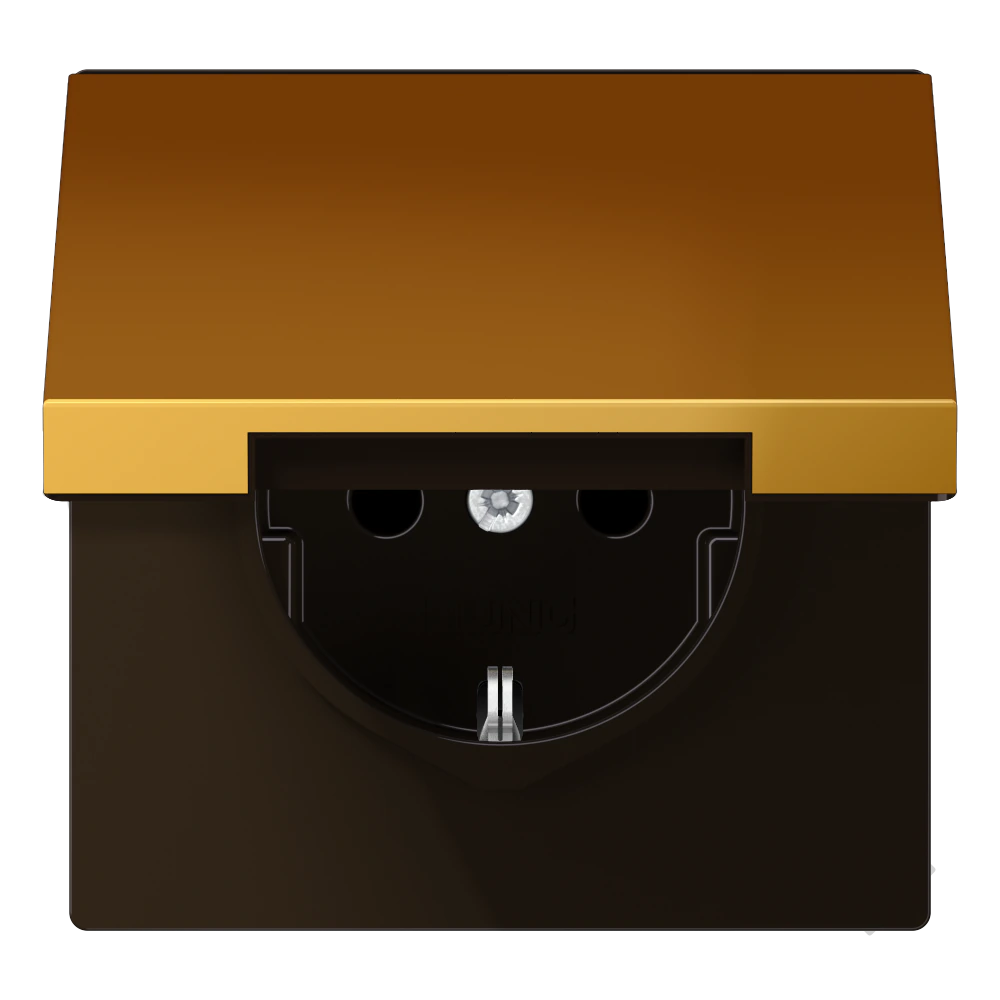 SCHUKO® socket with hinged lid — JUNG LS 990, gold coloured, art. GO1520KL