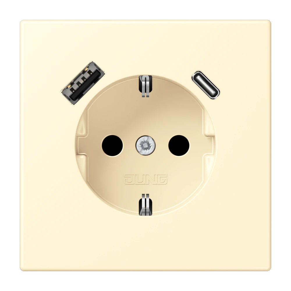 SCHUKO® socket with USB charger — JUNG LS 990 Le Corbusier, Blanc, art. LC1520-15CA201