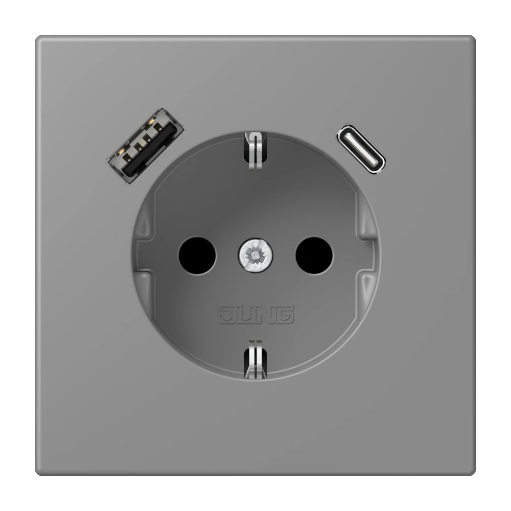 SCHUKO® socket with USB charger — JUNG LS 990 Le Corbusier, Gris 31, art. LC1520-15CA203