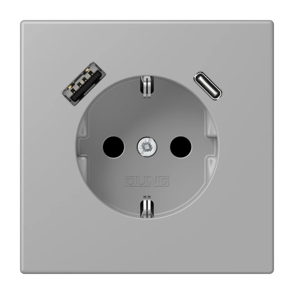SCHUKO® socket with USB charger — JUNG LS 990 Le Corbusier, Gris Moyen, art. LC1520-15CA204