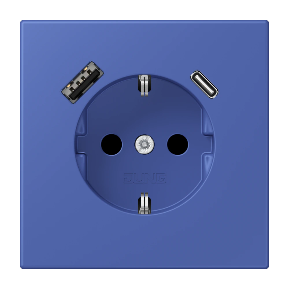 SCHUKO® socket with USB charger — JUNG LS 990 Le Corbusier, Bleu Outremer 31, art. LC1520-15CA206
