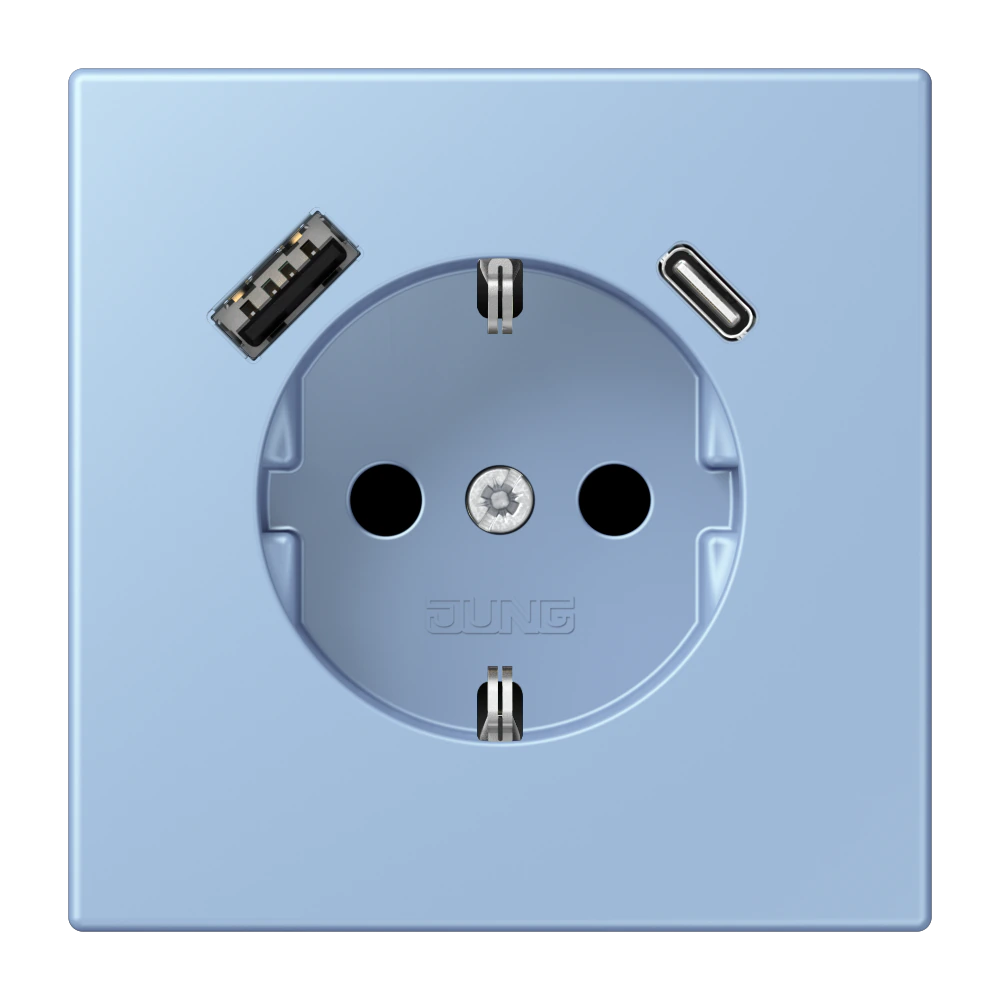 Розетка SCHUKO®, 16А 250В, с USB-зарядкой, 1×Type A + 1×Type C, с защитой, серия LS, outremer moyen (32021) — JUNG LS 990 Le Corbusier, Outremer Moyen, арт. LC1520-15CA207