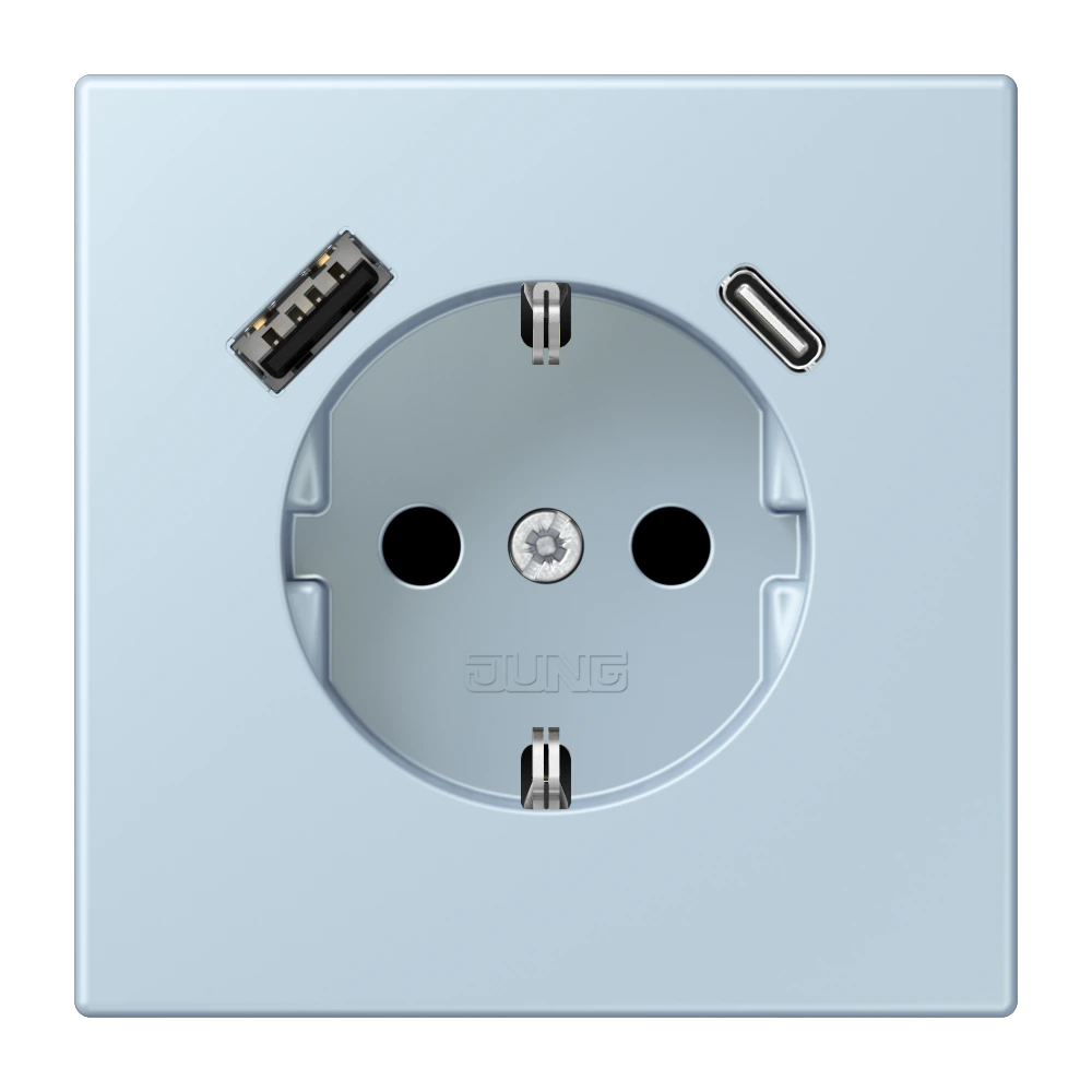 SCHUKO® socket with USB charger — JUNG LS 990 Le Corbusier, Outremer Clair, art. LC1520-15CA208