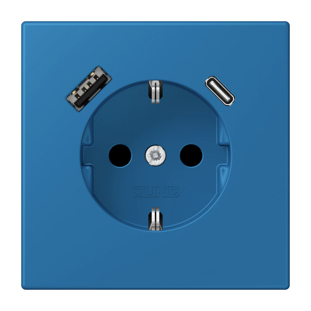 SCHUKO® socket with USB charger — JUNG LS 990 Le Corbusier, Bleu Céruléen 31, art. LC1520-15CA211