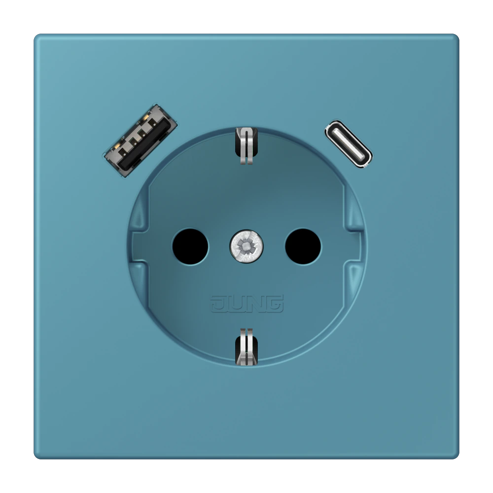 SCHUKO® socket with USB charger — JUNG LS 990 Le Corbusier, Céruléen Vif, art. LC1520-15CA212