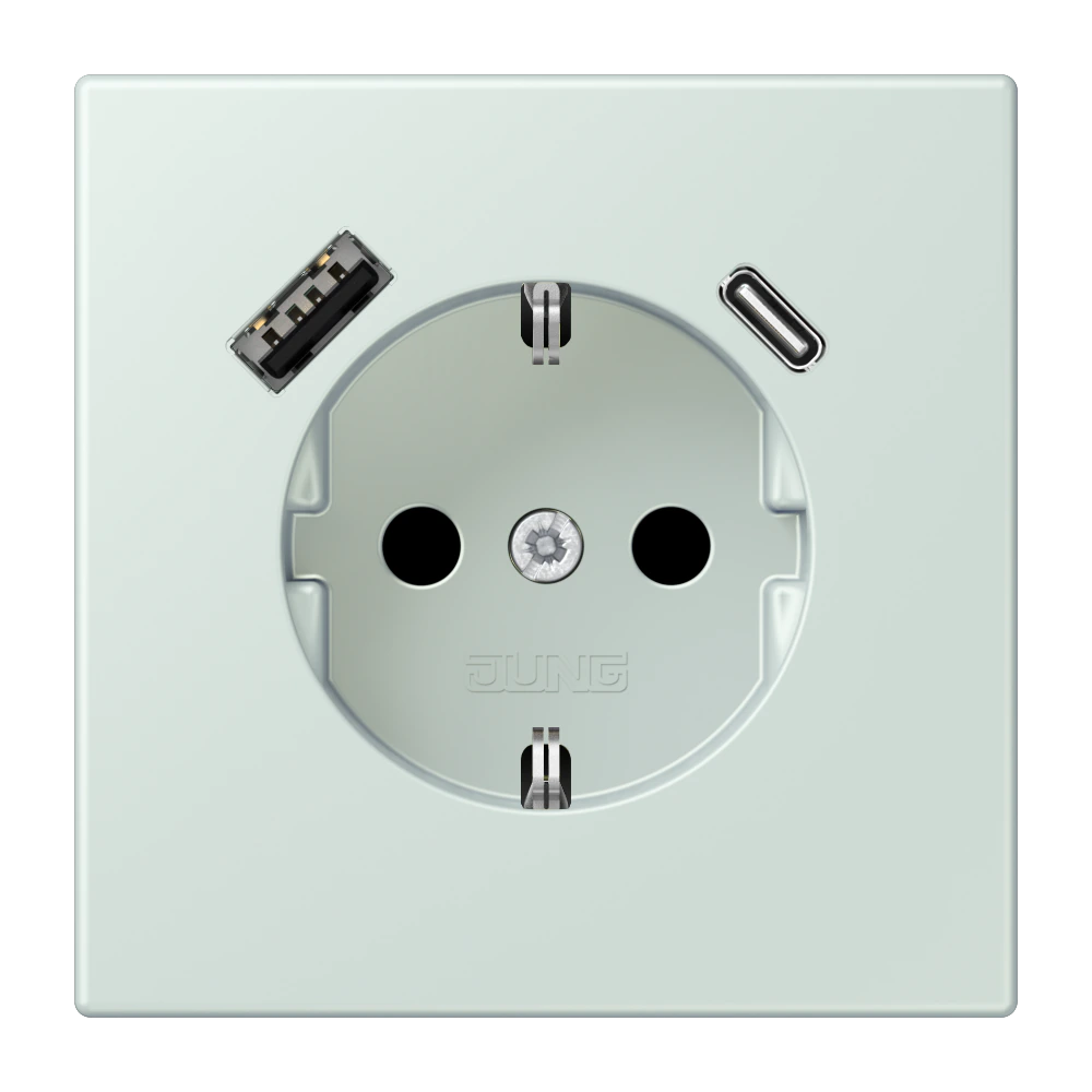 SCHUKO® socket with USB charger — JUNG LS 990 Le Corbusier, Céruléen Pale, art. LC1520-15CA215
