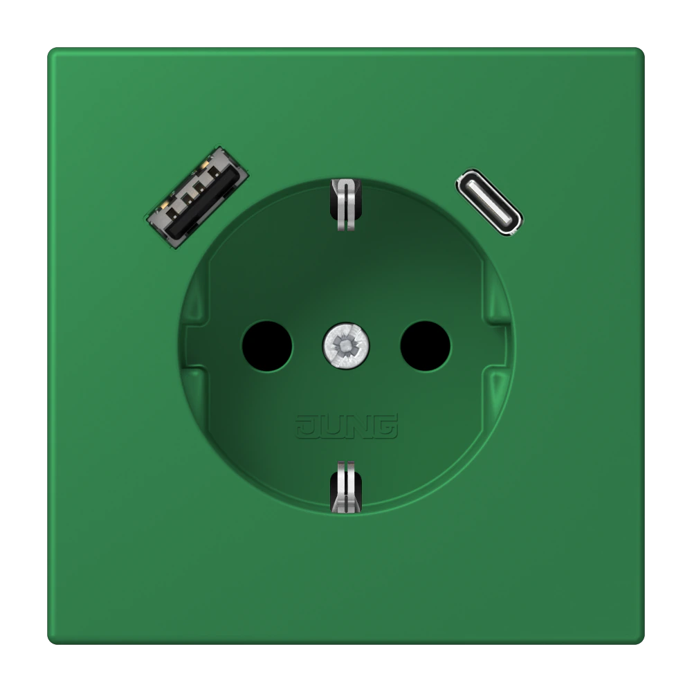 SCHUKO® socket with USB charger — JUNG LS 990 Le Corbusier, Vert Foncé, art. LC1520-15CA219