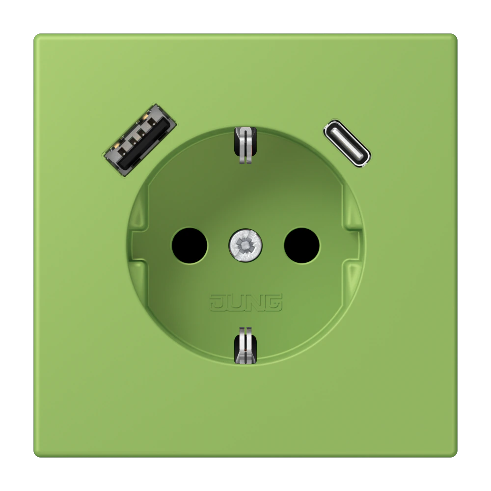 SCHUKO® socket with USB charger — JUNG LS 990 Le Corbusier, Vert 31, art. LC1520-15CA220