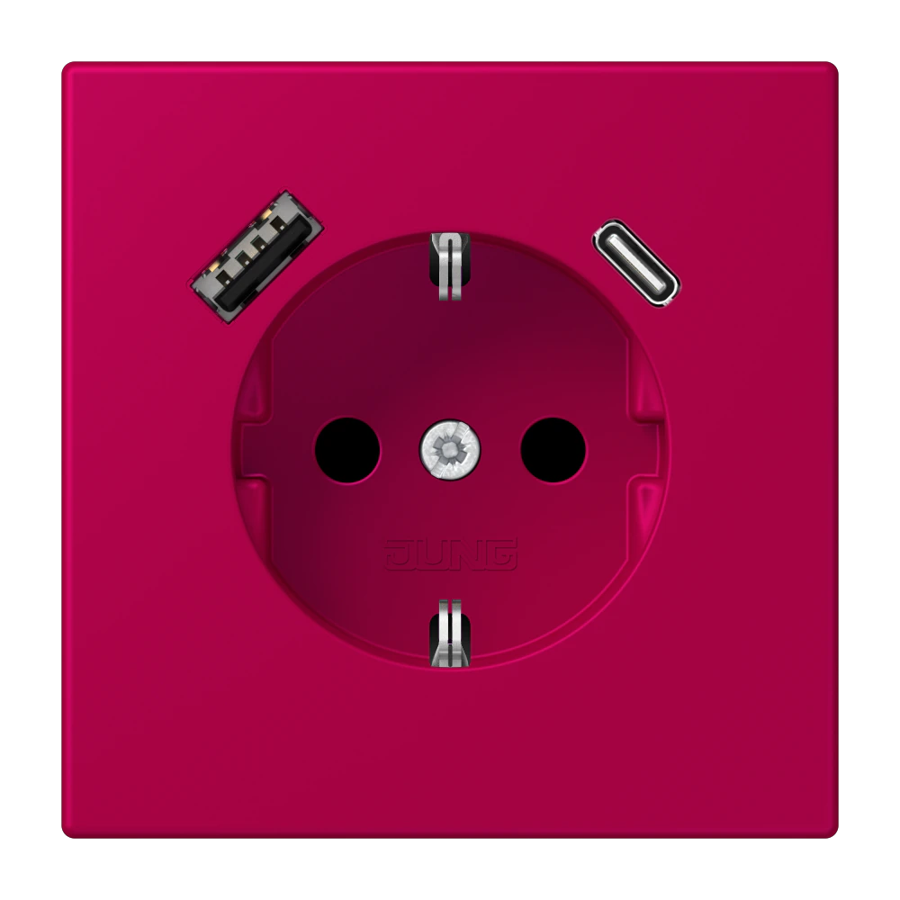 Розетка SCHUKO®, 16А 250В, с USB-зарядкой, 1×Type A + 1×Type C, с защитой, серия LS, rouge rubia (32101) — JUNG LS 990 Le Corbusier, le corbusier 230, арт. LC1520-15CA230