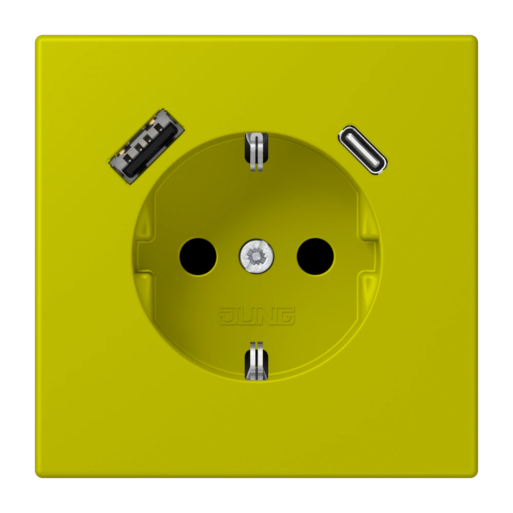 Розетка SCHUKO®, 16А 250В, с USB-зарядкой, 1×Type A + 1×Type C, с защитой, серия LS, vert olive vif (4320F) — JUNG LS 990 Le Corbusier, le corbusier 249, арт. LC1520-15CA249