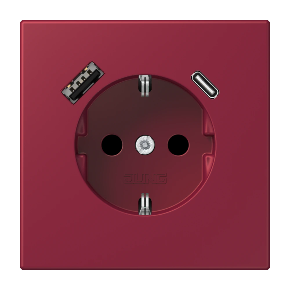Розетка SCHUKO®, 16А 250В, с USB-зарядкой, 1×Type A + 1×Type C, с защитой, серия LS, le rubis (4320M) — JUNG LS 990 Le Corbusier, le corbusier 255, арт. LC1520-15CA255