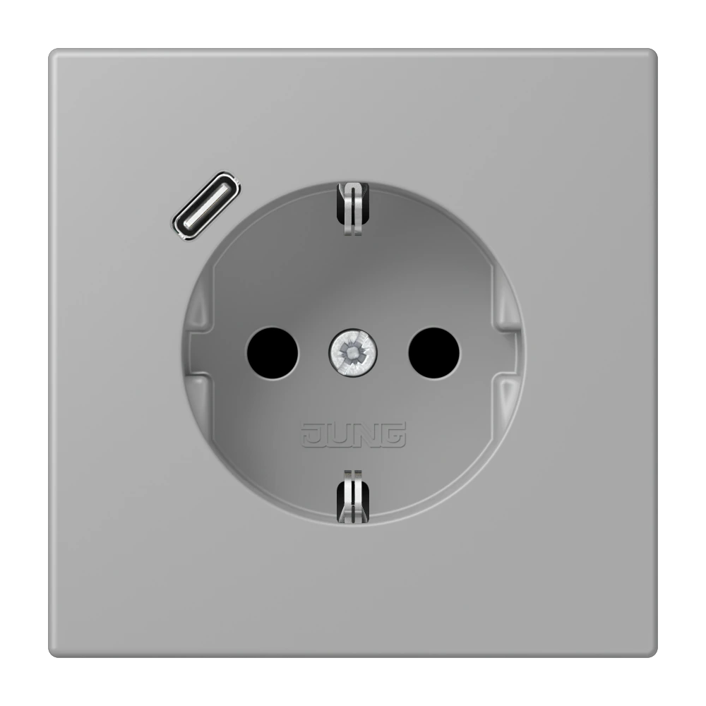 Штепсельная розетка SCHUKO 16 A / 250 В~ с зарядным устройством USB, 1 x тип C — JUNG LS 990 Le Corbusier, Gris Moyen, арт. LC1520-18C204