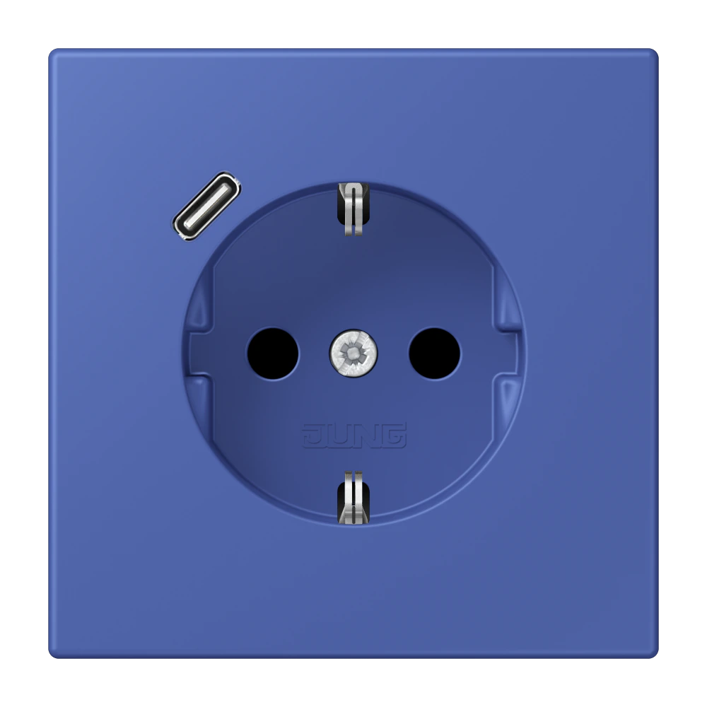 SCHUKO® socket with USB charger — JUNG LS 990 Le Corbusier, Bleu Outremer 31, art. LC1520-18C206