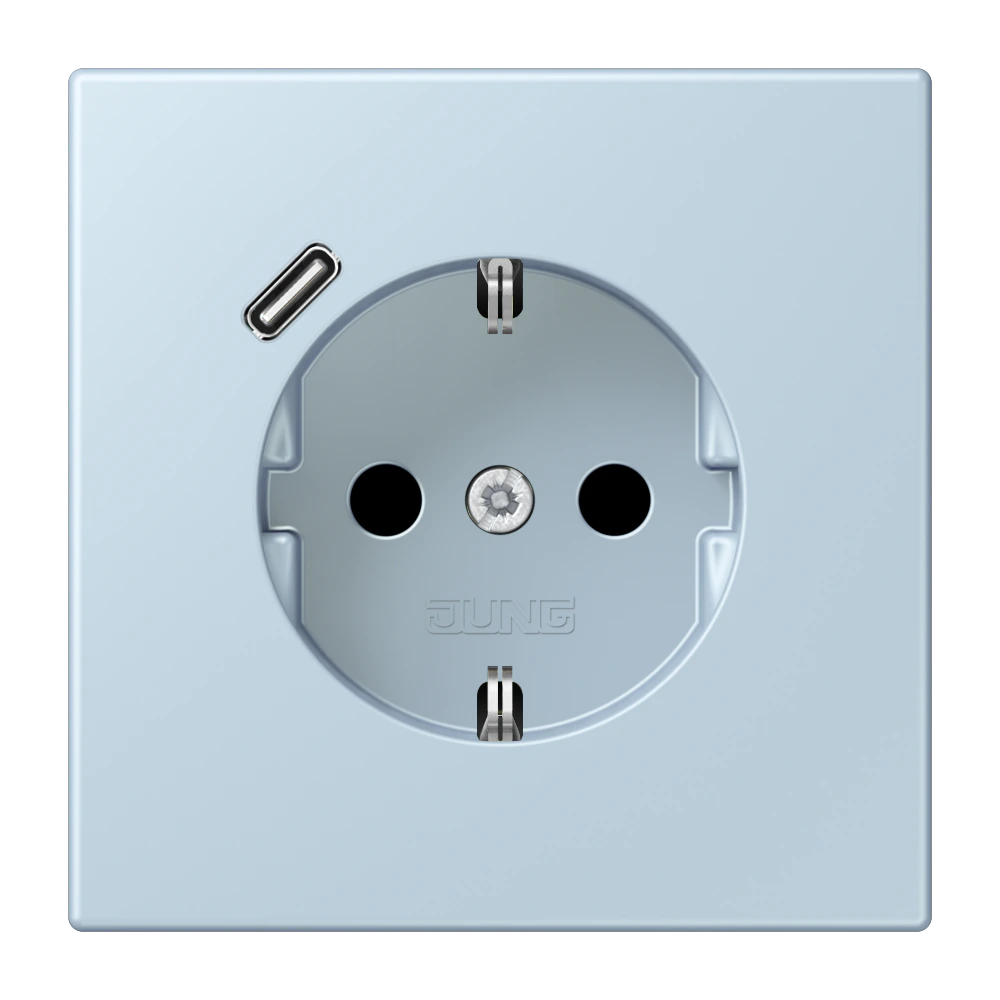 Штепсельная розетка SCHUKO 16 A / 250 В~ с зарядным устройством USB, 1 x тип C — JUNG LS 990 Le Corbusier, Outremer Clair, арт. LC1520-18C208