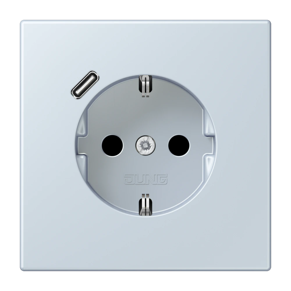 SCHUKO® socket with USB charger — JUNG LS 990 Le Corbusier, Outremer Pale, art. LC1520-18C209