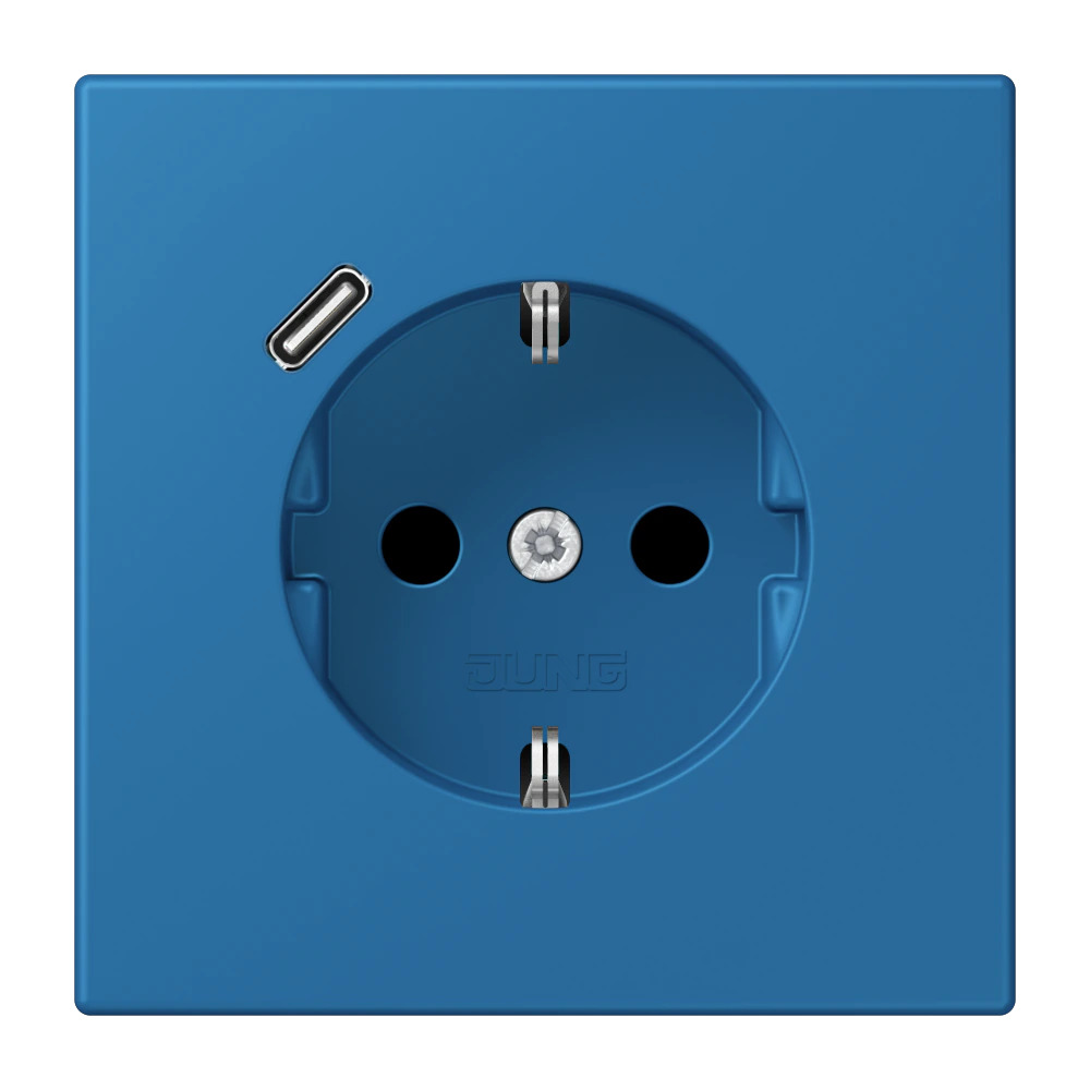 SCHUKO® socket with USB charger — JUNG LS 990 Le Corbusier, Bleu Céruléen 31, art. LC1520-18C211