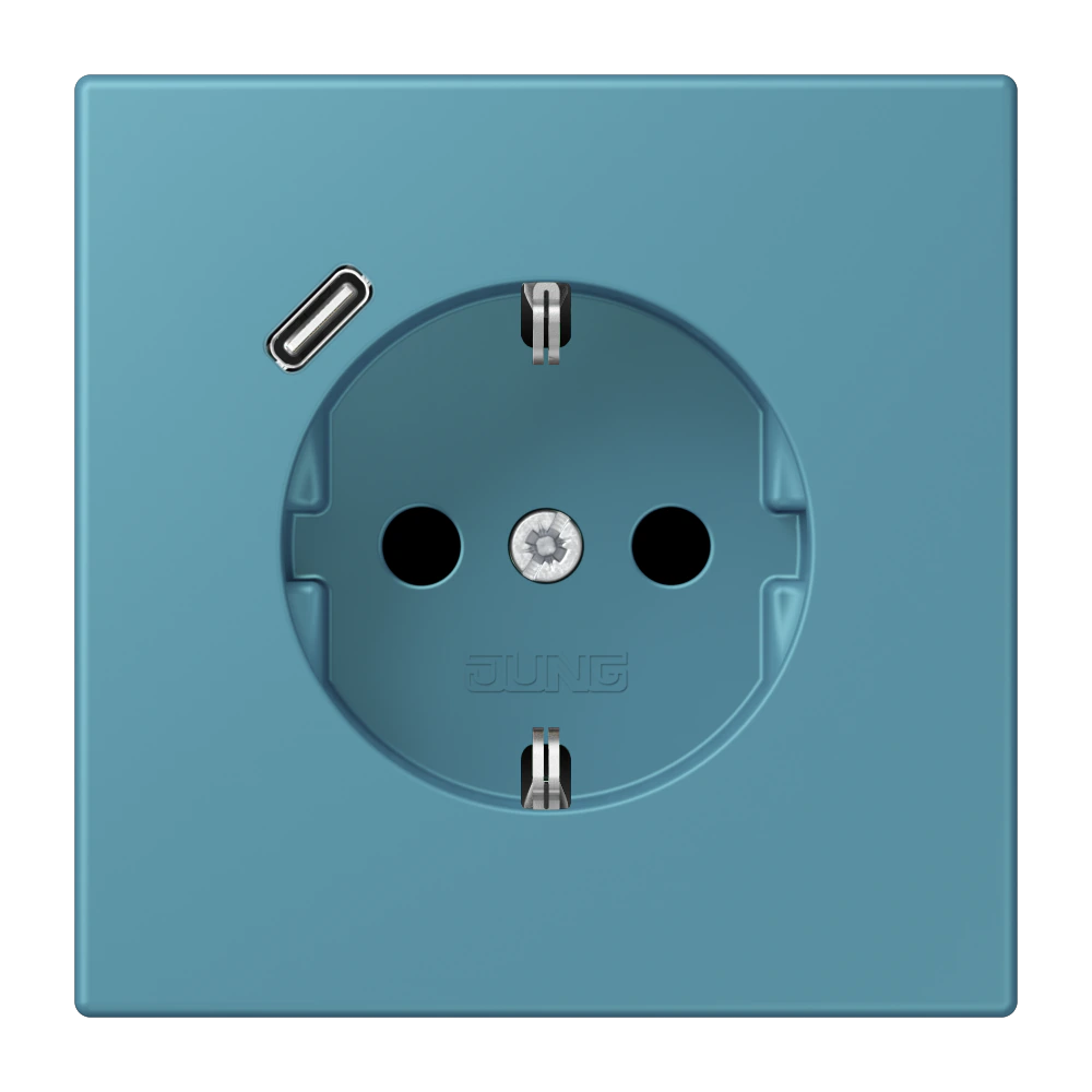 SCHUKO® socket with USB charger — JUNG LS 990 Le Corbusier, Céruléen Vif, art. LC1520-18C212