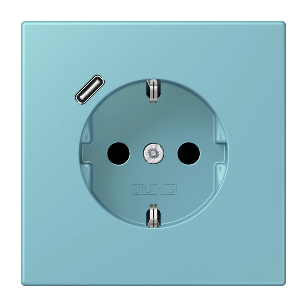 SCHUKO® socket with USB charger — JUNG LS 990 Le Corbusier, Céruléen Moyen, art. LC1520-18C213