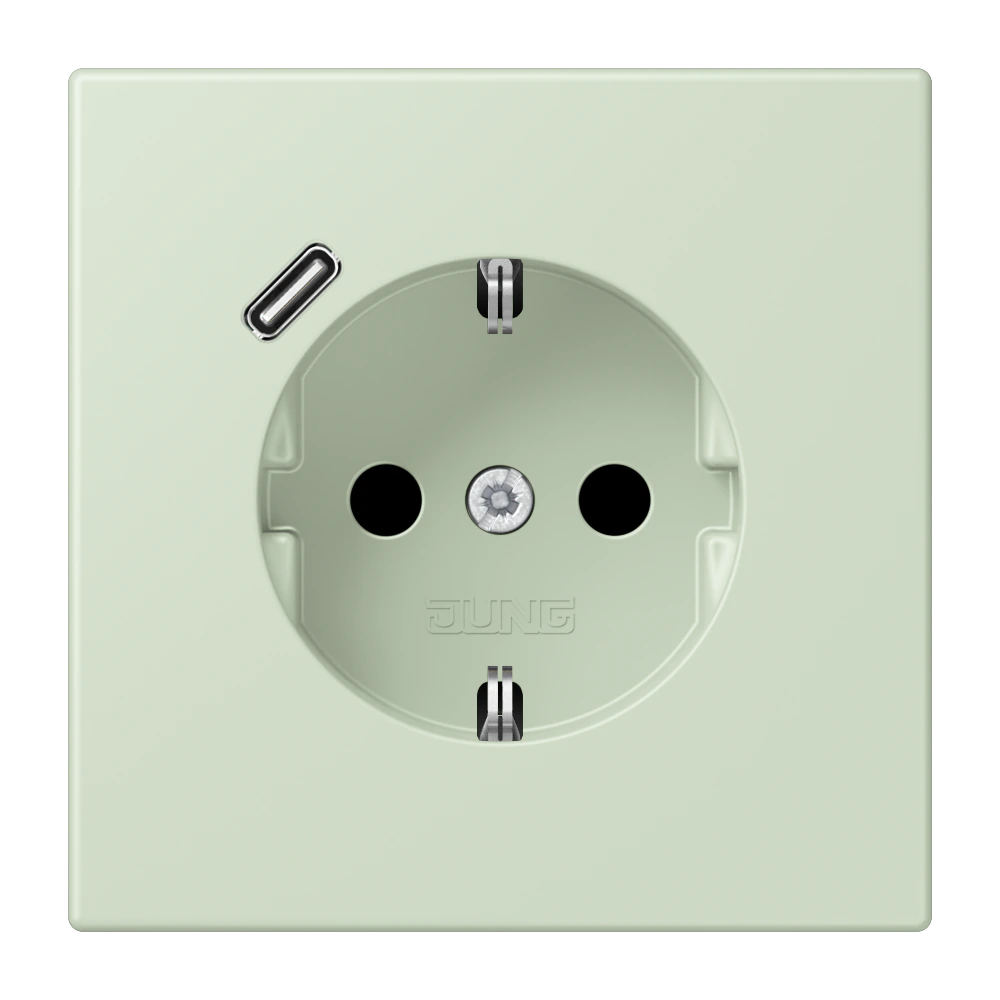 SCHUKO® socket with USB charger — JUNG LS 990 Le Corbusier, Vert Anglâis Pale, art. LC1520-18C218