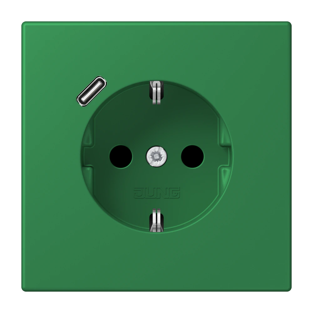 SCHUKO® socket with USB charger — JUNG LS 990 Le Corbusier, Vert Foncé, art. LC1520-18C219