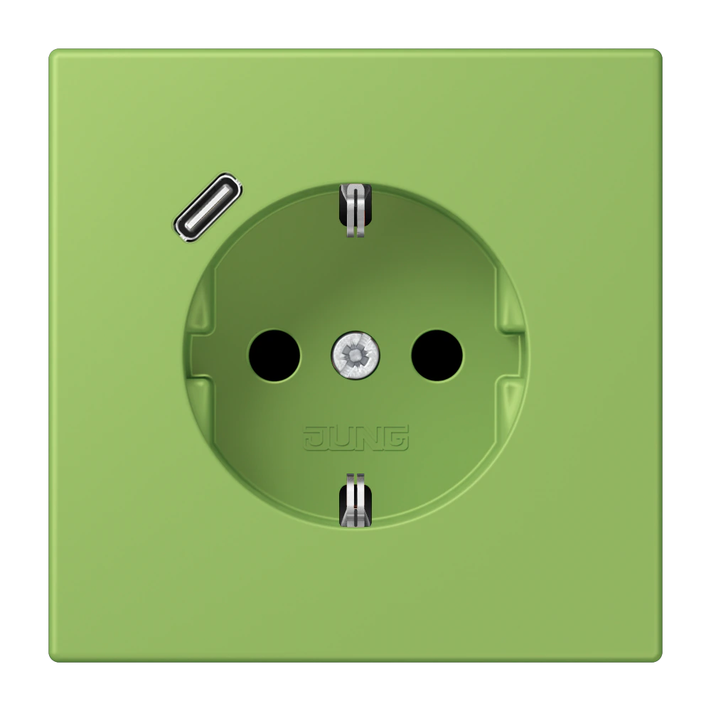 Розетка SCHUKO®, 16А 250В, с USB-зарядкой, 1×Type C, с защитой, серия LS, vert 31 (32051) — JUNG LS 990 Le Corbusier, Vert 31, арт. LC1520-18C220