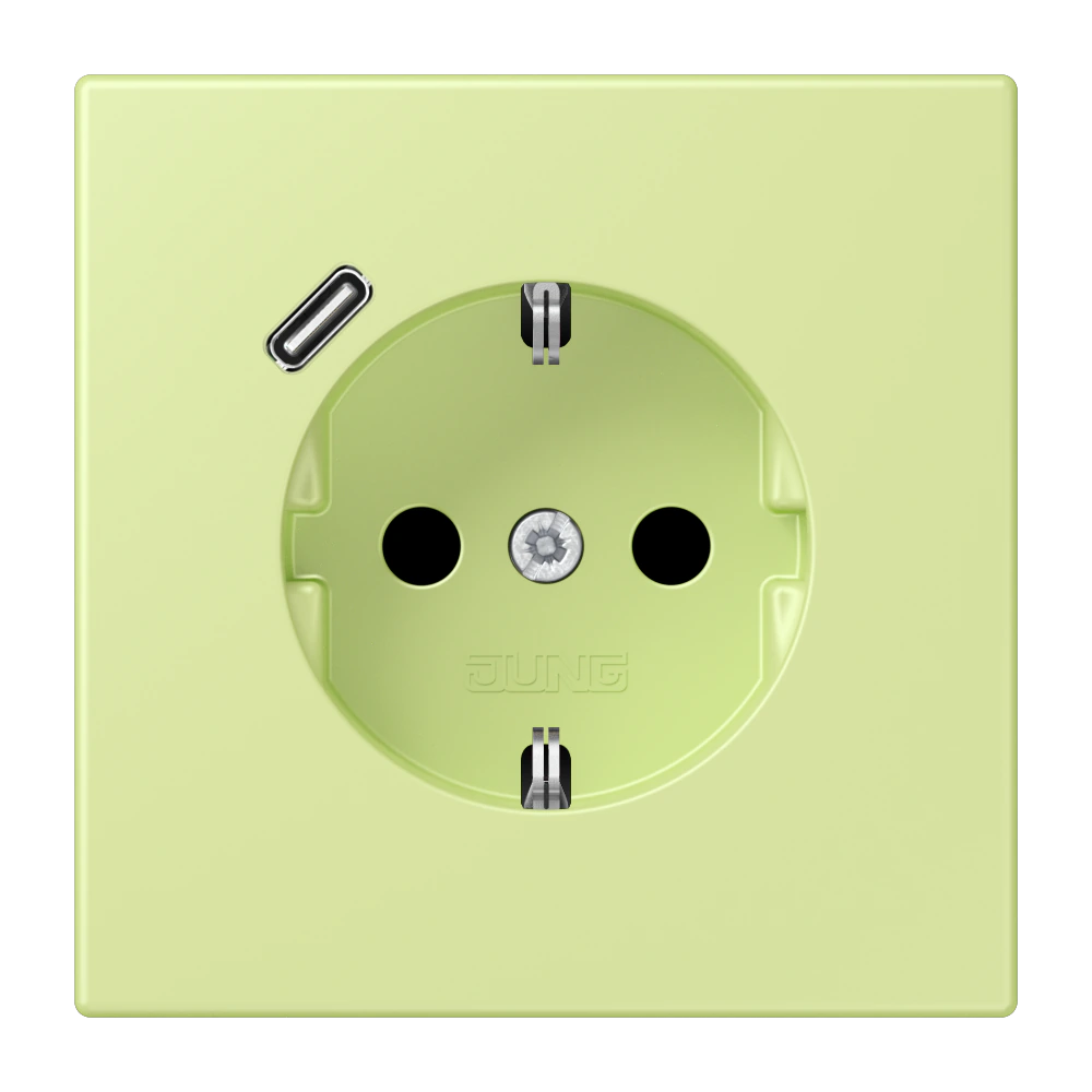 Розетка SCHUKO®, 16А 250В, с USB-зарядкой, 1×Type C, с защитой, серия LS, vert jaune clair (32053) — JUNG LS 990 Le Corbusier, le corbusier 222, арт. LC1520-18C222