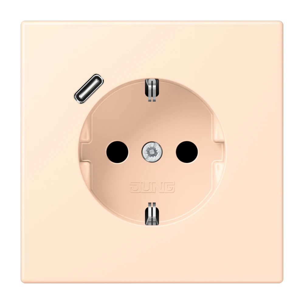 Розетка SCHUKO®, 16А 250В, с USB-зарядкой, 1×Type C, с защитой, серия LS, terre sienne pâle (32123) — JUNG LS 990 Le Corbusier, le corbusier 238, арт. LC1520-18C238