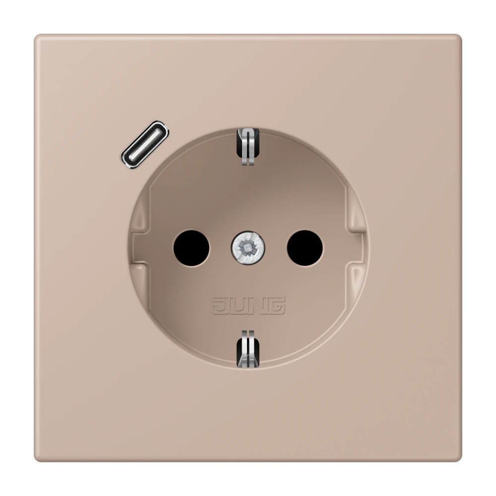 Розетка SCHUKO®, 16А 250В, с USB-зарядкой, 1×Type C, с защитой, серия LS, ombre brûlée claire (32131) — JUNG LS 990 Le Corbusier, le corbusier 240, арт. LC1520-18C240