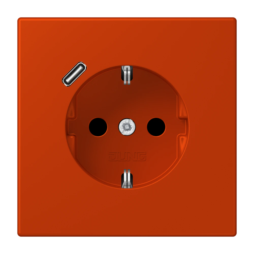 Розетка SCHUKO®, 16А 250В, с USB-зарядкой, 1×Type C, с защитой, серия LS, rouge vermillon 59 (4320A) — JUNG LS 990 Le Corbusier, le corbusier 244, арт. LC1520-18C244