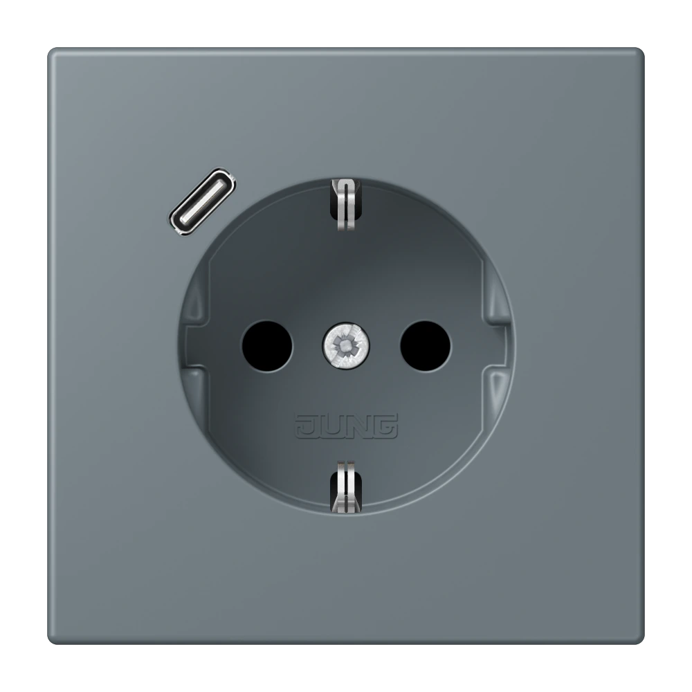 Розетка SCHUKO®, 16А 250В, с USB-зарядкой, 1×Type C, с защитой, серия LS, gris 59 (4320H) — JUNG LS 990 Le Corbusier, le corbusier 251, арт. LC1520-18C251