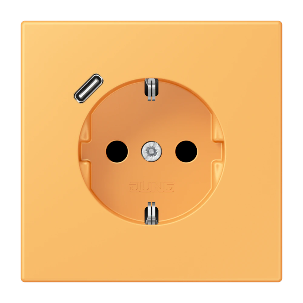 Розетка SCHUKO®, 16А 250В, с USB-зарядкой, 1×Type C, с защитой, серия LS, ocre jaune clair (4320L) — JUNG LS 990 Le Corbusier, le corbusier 254, арт. LC1520-18C254