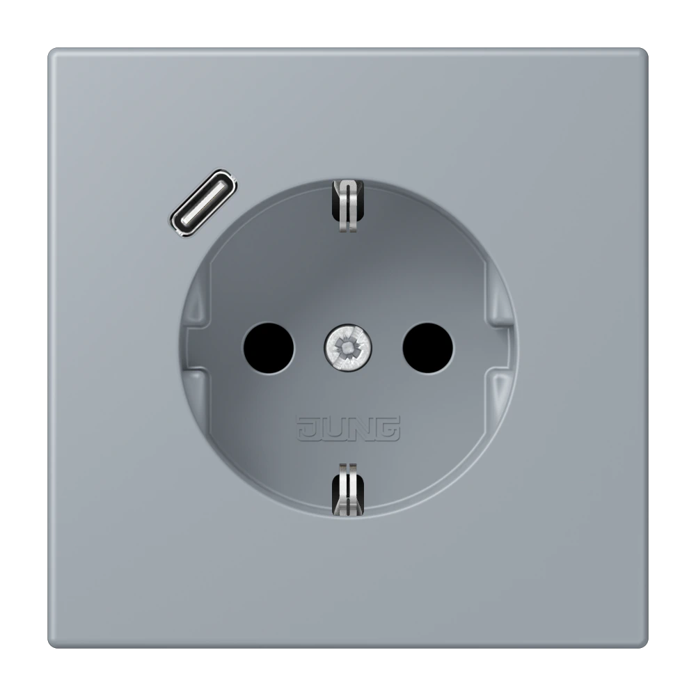 Розетка SCHUKO®, 16А 250В, с USB-зарядкой, 1×Type C, с защитой, серия LS, gris clair 59 (4320O) — JUNG LS 990 Le Corbusier, le corbusier 257, арт. LC1520-18C257