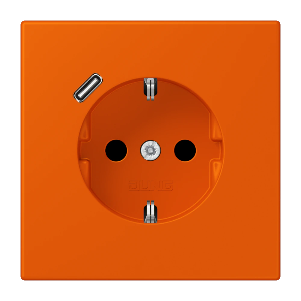 Розетка SCHUKO®, 16А 250В, с USB-зарядкой, 1×Type C, с защитой, серия LS, orange vif (4320S) — JUNG LS 990 Le Corbusier, le corbusier 260, арт. LC1520-18C260