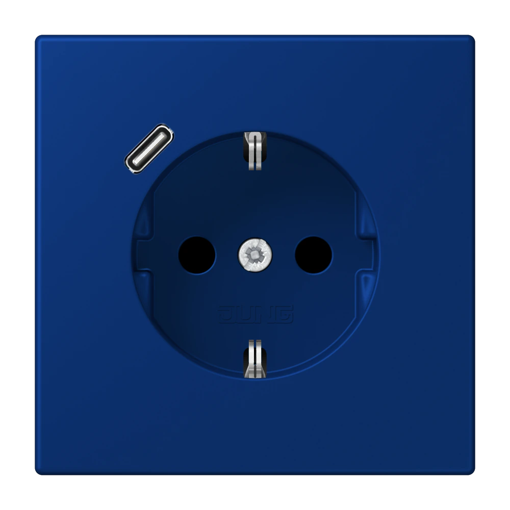 Розетка SCHUKO®, 16А 250В, с USB-зарядкой, 1×Type C, с защитой, серия LS, bleu outremer foncé (4320T) — JUNG LS 990 Le Corbusier, le corbusier 261, арт. LC1520-18C261