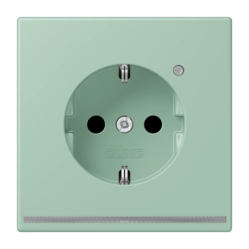 SCHUKO® socket with LED floor pilot light — JUNG LS 990 Le Corbusier, Vert Anglais Clair, art. LC1520-OLNW217