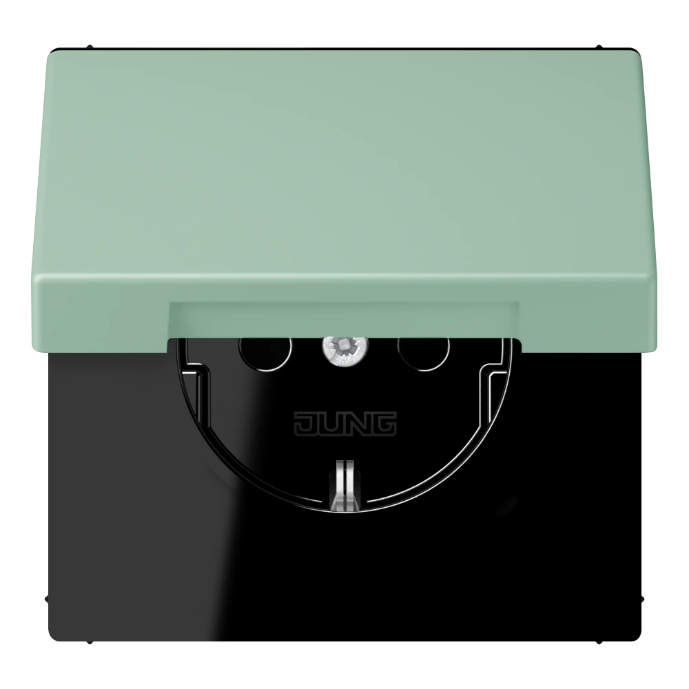 SCHUKO® socket with hinged lid and contact protection — JUNG LS 990 Le Corbusier, Vert Anglais Clair, art. LC1520BFKIKL217