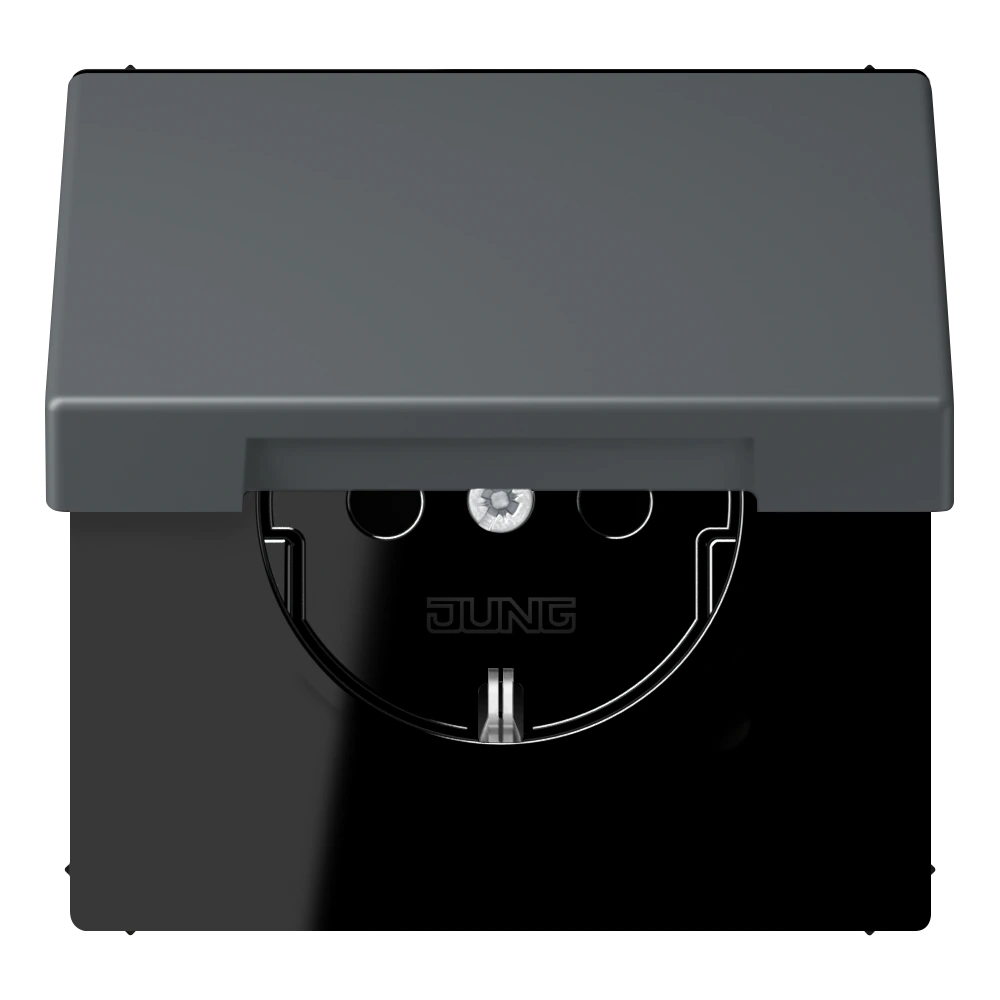 SCHUKO®-розетка с откидной крышкой — JUNG LS 990 Le Corbusier, Gris Foncé 31, арт. LC1520BFKL202