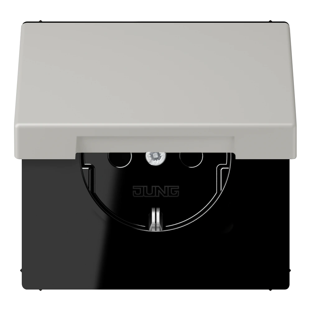 SCHUKO®-розетка с откидной крышкой — JUNG LS 990 Le Corbusier, Gris Clair 31, арт. LC1520BFKL205