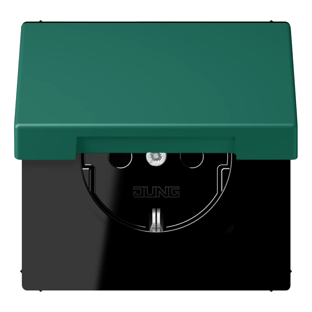 SCHUKO®-розетка с откидной крышкой — JUNG LS 990 Le Corbusier, Vert Anglais, арт. LC1520BFKL216