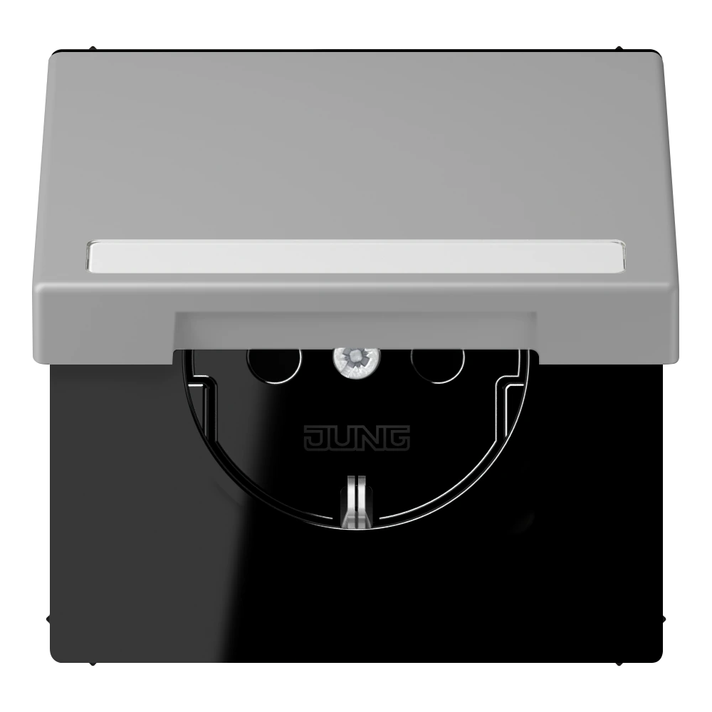 SCHUKO® socket with hinged lid and inscription field — JUNG LS 990 Le Corbusier, Gris Moyen, art. LC1520BFNAKL204