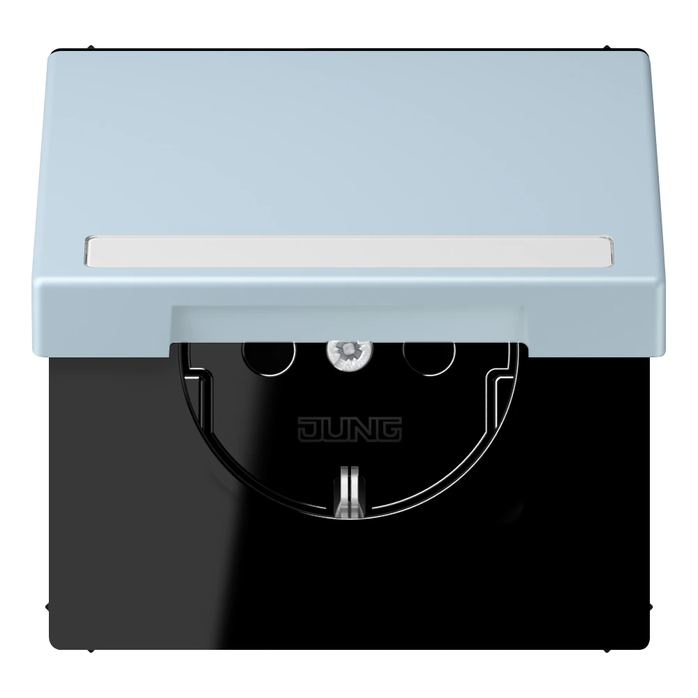 SCHUKO®-розетка с откидной крышкой и полем для записи — JUNG LS 990 Le Corbusier, Outremer Clair, арт. LC1520BFNAKL208