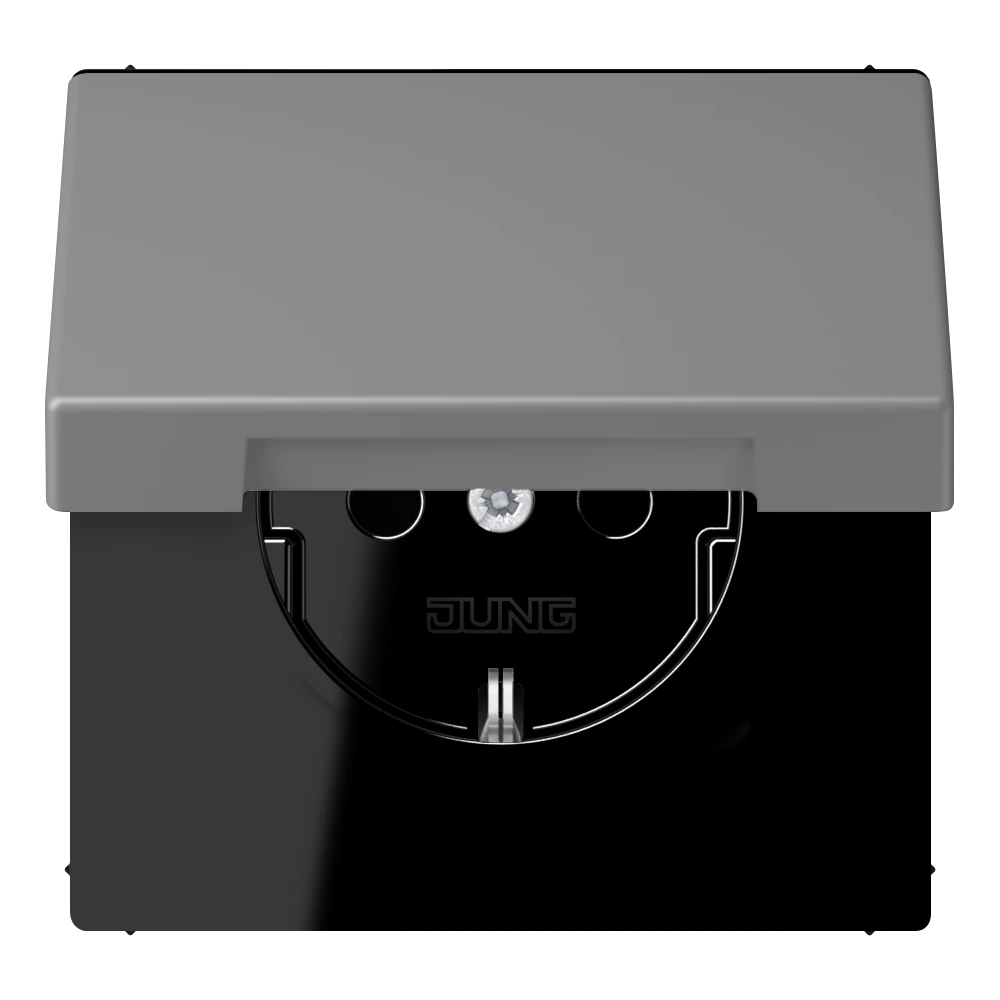 SCHUKO® socket with hinged lid and contact protection — JUNG LS 990 Le Corbusier, Gris 31, art. LC1521BFKIKL203