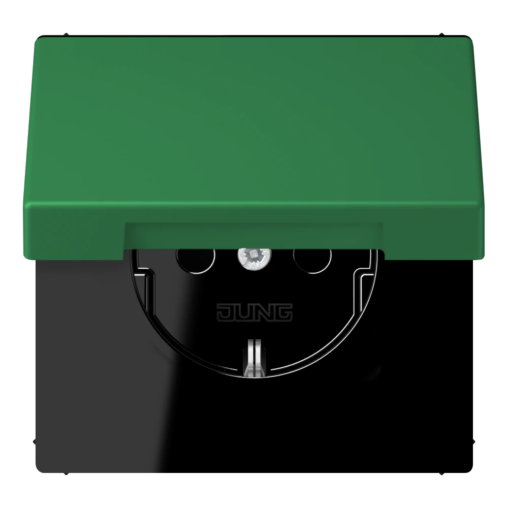 SCHUKO® socket with hinged lid and contact protection — JUNG LS 990 Le Corbusier, Vert Foncé, art. LC1521BFKIKL219