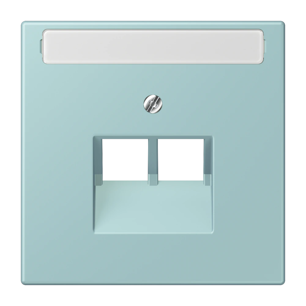 Centre plate with inscription field for 2-gang modular jack socket (8-pole) — JUNG LS 990 Le Corbusier, Céruléen Clair, art. LC969-2NAUA214