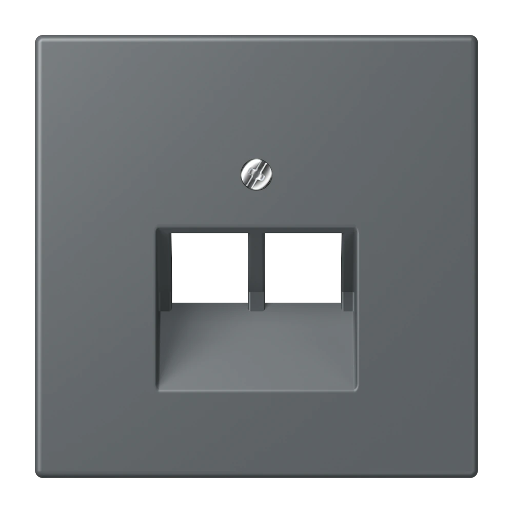 Centre plate for 2-gang modular jack socket (8-pole) — JUNG LS 990 Le Corbusier, Gris Foncé 31, art. LC969-2UA202