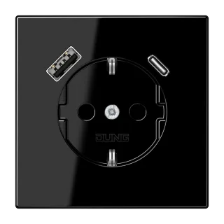 Розетка SCHUKO® с USB-зарядным устройством, тип A + тип С; термопласт; черный