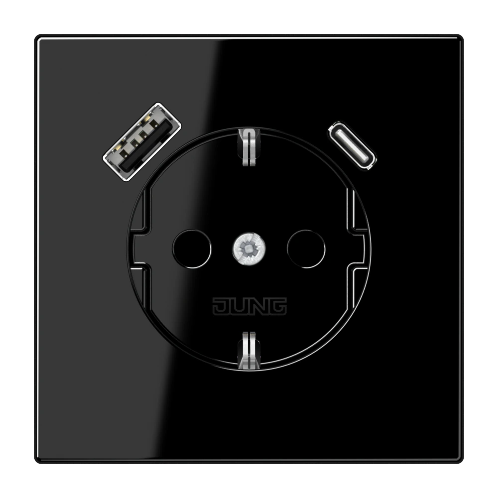 Розетка SCHUKO® с USB-зарядным устройством, тип A + тип С; термопласт; черный — JUNG LS 990, Чёрный, арт. LS1520-15CASW