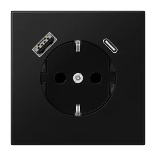 Розетка SCHUKO® с USB-зарядным устройством, тип A + тип С; термопласт; черный матовый