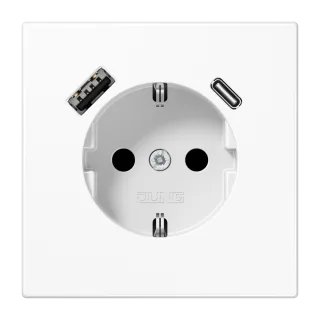 Розетка SCHUKO® с USB-зарядным устройством, тип A + тип С; термопласт; белый
